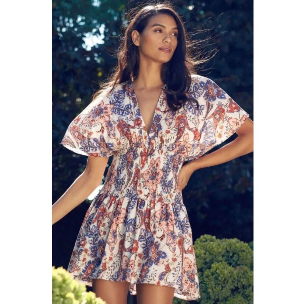 Misa Los Angeles Della Mini Dress Harvest Floral NWT Size Large Boho Bohemian